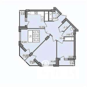 3-к квартира, строящийся дом, 76м2, 13/13 этаж