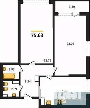 2-к квартира, вторичка, 76м2, 8/23 этаж