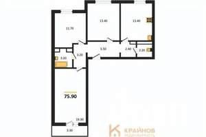 3-к квартира, вторичка, 76м2, 17/17 этаж