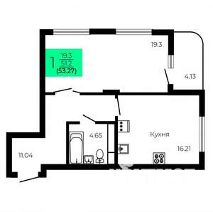 1-к квартира, вторичка, 53м2, 4/9 этаж