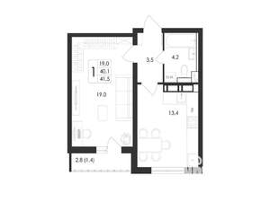 1-к квартира, вторичка, 42м2, 7/17 этаж