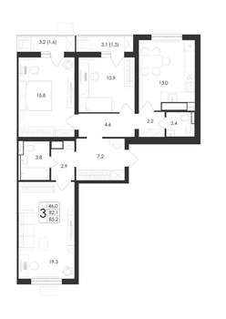 3-к квартира, вторичка, 85м2, 13/19 этаж