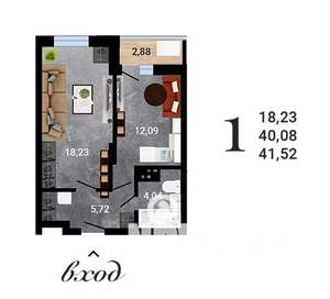 1-к квартира, сданный дом, 42м2, 24/27 этаж
