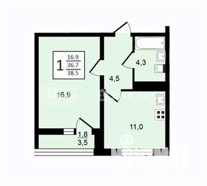 1-к квартира, строящийся дом, 39м2, 13/21 этаж