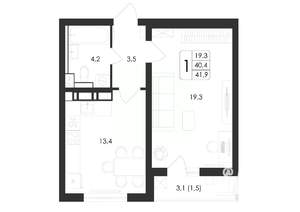 1-к квартира, вторичка, 42м2, 7/17 этаж