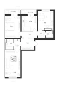 3-к квартира, вторичка, 85м2, 9/19 этаж