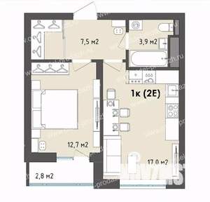 1-к квартира, строящийся дом, 43м2, 4/13 этаж