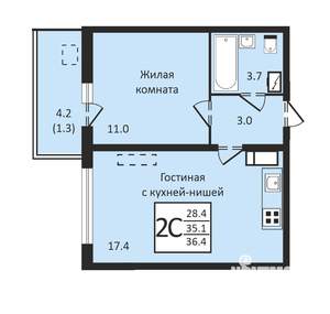 1-к квартира, строящийся дом, 36м2, 7/17 этаж