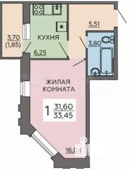 1-к квартира, вторичка, 35м2, 12/20 этаж