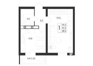 1-к квартира, строящийся дом, 38м2, 11/17 этаж