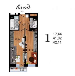 1-к квартира, вторичка, 42м2, 10/27 этаж