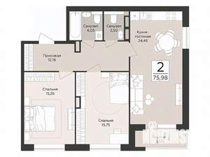 2-к квартира, строящийся дом, 76м2, 10/14 этаж