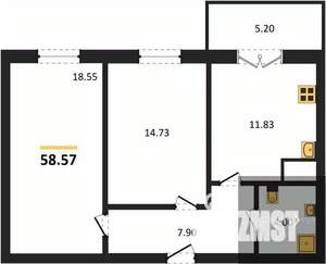 2-к квартира, вторичка, 59м2, 11/15 этаж