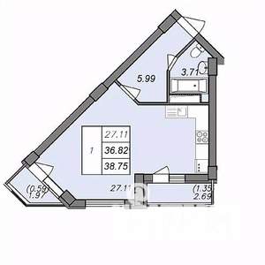 1-к квартира, вторичка, 39м2, 5/13 этаж