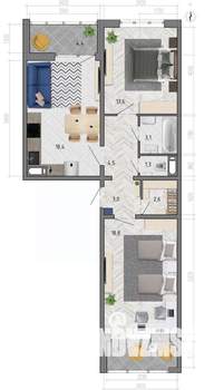 2-к квартира, вторичка, 70м2, 12/18 этаж