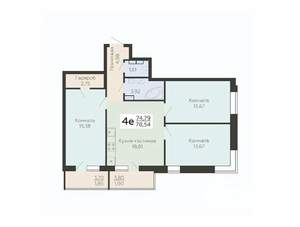 4-к квартира, вторичка, 79м2, 12/19 этаж