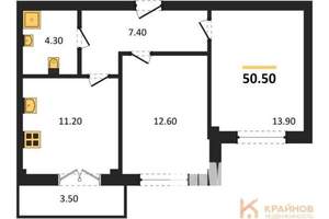 2-к квартира, вторичка, 51м2, 6/15 этаж