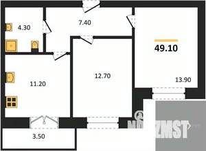 2-к квартира, вторичка, 49м2, 12/15 этаж