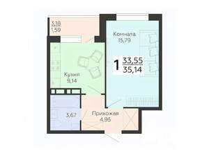 1-к квартира, вторичка, 35м2, 9/18 этаж