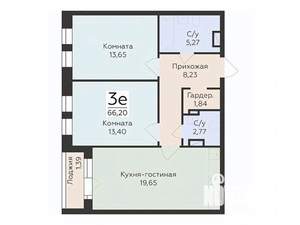 3-к квартира, вторичка, 66м2, 4/12 этаж