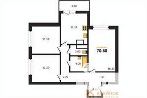 3-к квартира, вторичка, 71м2, 12/25 этаж