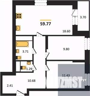 2-к квартира, вторичка, 60м2, 18/25 этаж