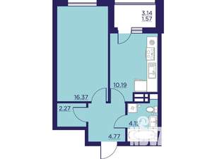 1-к квартира, строящийся дом, 39м2, 10/18 этаж