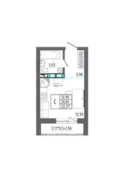 Студия квартира, строящийся дом, 22м2, 14/17 этаж