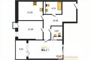 2-к квартира, сданный дом, 61м2, 4/21 этаж