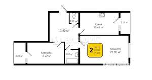 2-к квартира, вторичка, 71м2, 14/16 этаж
