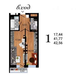 1-к квартира, вторичка, 42м2, 19/27 этаж