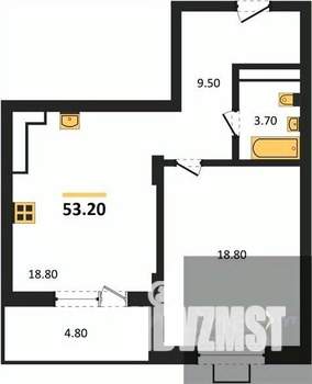 1-к квартира, вторичка, 53м2, 13/15 этаж