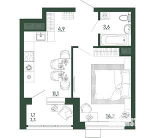 1-к квартира, строящийся дом, 35м2, 3/13 этаж