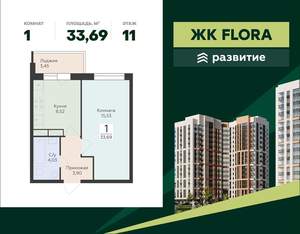 1-к квартира, вторичка, 34м2, 11/18 этаж