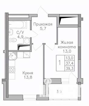 1-к квартира, вторичка, 39м2, 15/25 этаж