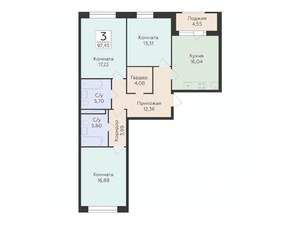 3-к квартира, строящийся дом, 97м2, 6/10 этаж