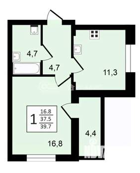 1-к квартира, строящийся дом, 40м2, 2/24 этаж