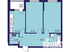 2-к квартира, строящийся дом, 64м2, 6/18 этаж