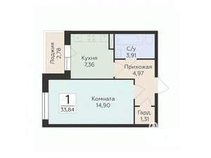 1-к квартира, вторичка, 34м2, 10/18 этаж