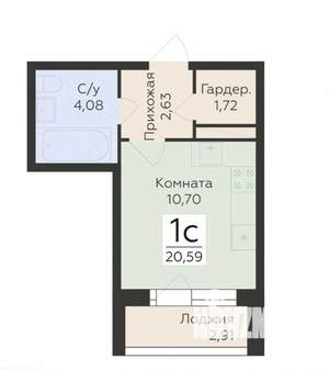Студия квартира, вторичка, 20м2, 4/25 этаж