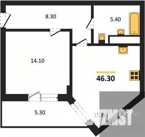 1-к квартира, вторичка, 46м2, 16/25 этаж