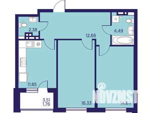 2-к квартира, вторичка, 64м2, 6/18 этаж