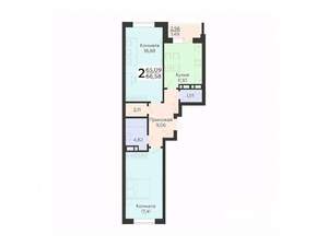 2-к квартира, вторичка, 67м2, 3/18 этаж