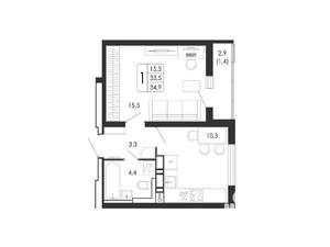 1-к квартира, вторичка, 35м2, 11/17 этаж
