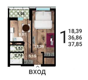 1-к квартира, строящийся дом, 39м2, 9/31 этаж