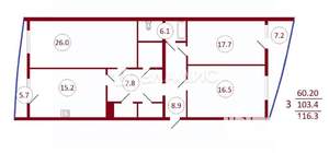3-к квартира, вторичка, 103м2, 10/12 этаж