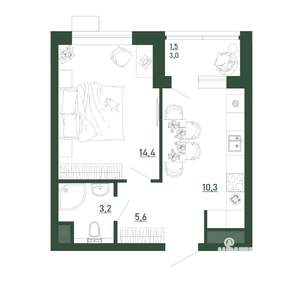 1-к квартира, строящийся дом, 35м2, 3/13 этаж