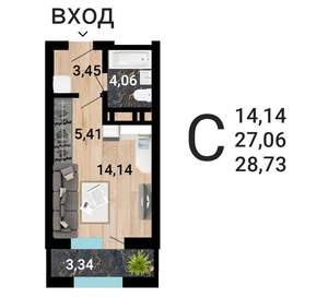 Студия квартира, строящийся дом, 30м2, 15/25 этаж
