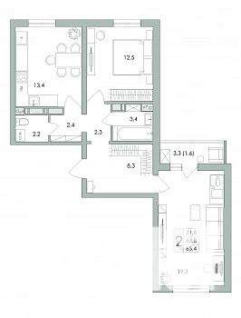 2-к квартира, строящийся дом, 65м2, 1/17 этаж