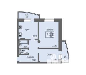 2-к квартира, вторичка, 66м2, 12/16 этаж